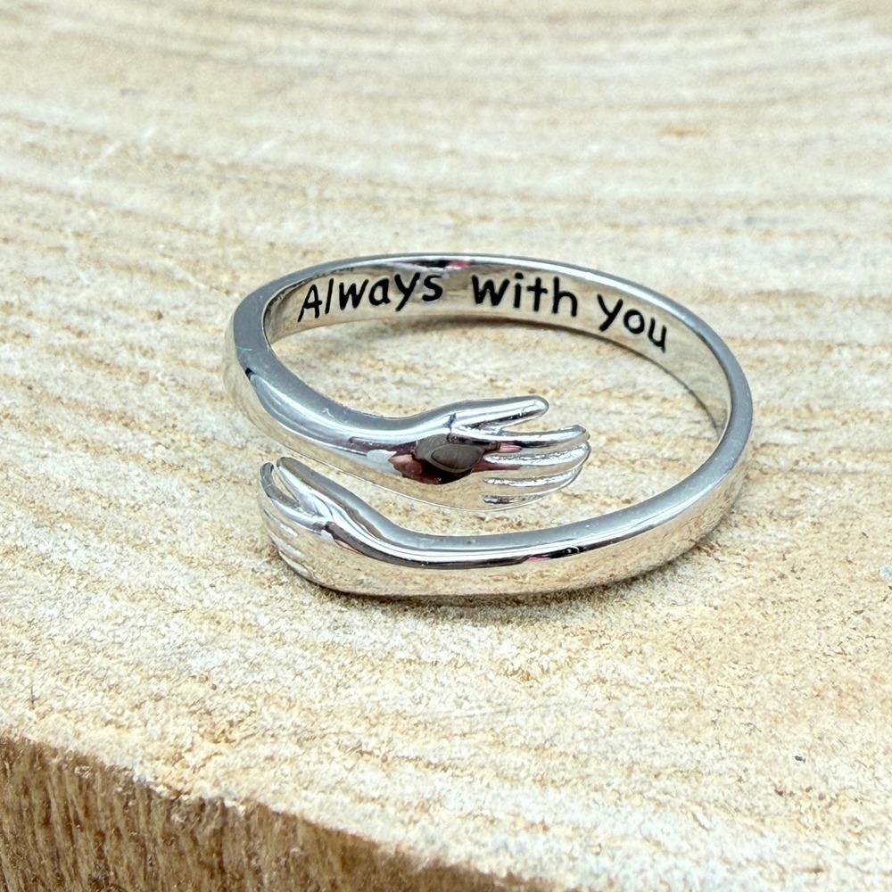 S999 Pure Silver Hug Ring Always With You Engraved Adjustable Bypass Band - Picture 4 of 7